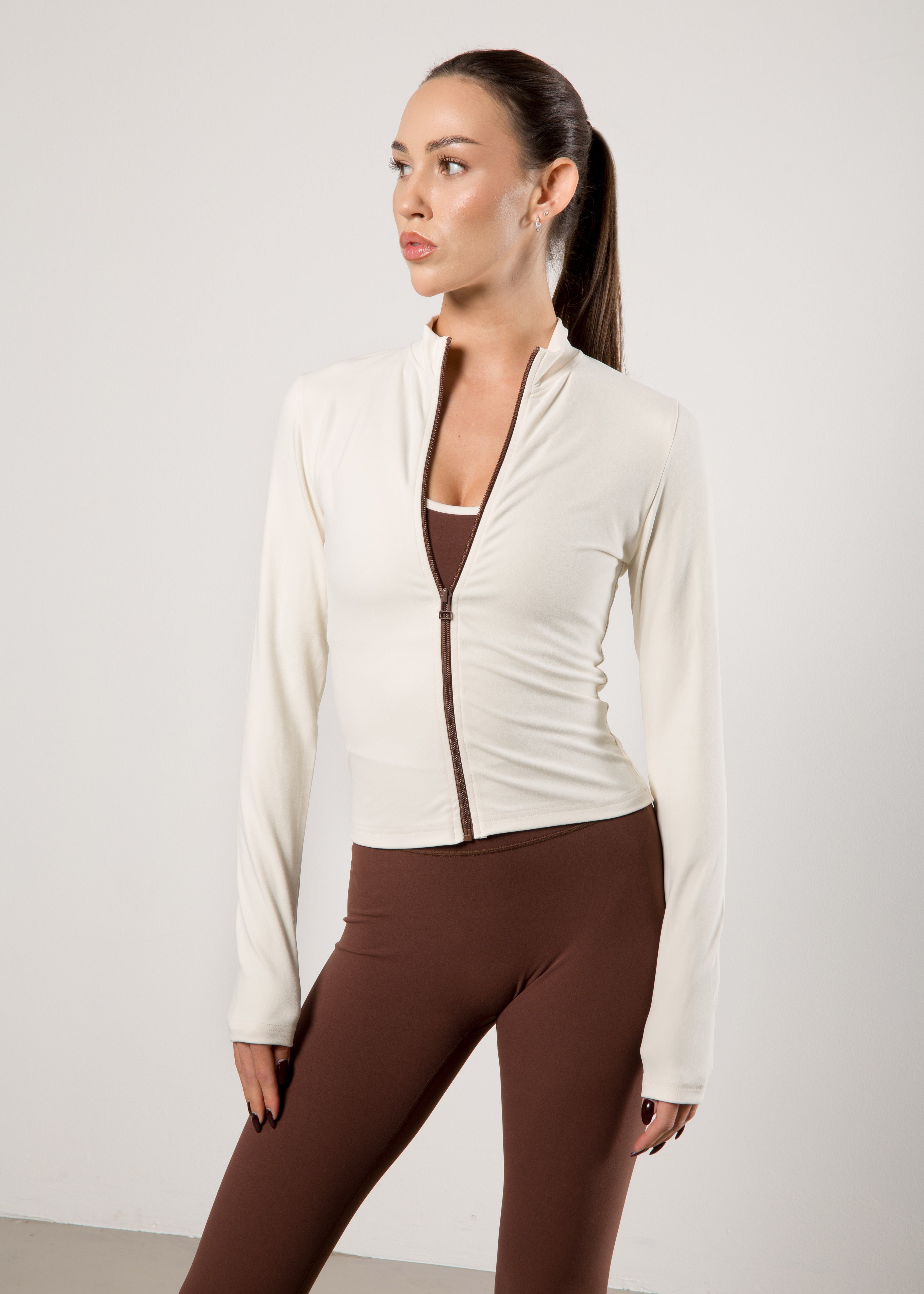 zip jacket - cream/chocolate